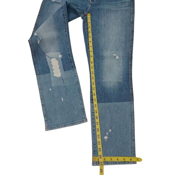 7 For All Mankind Jeans Womens 28 Blue Edie Stretch Patch Distressed Button Fly - Picture 12 of 12